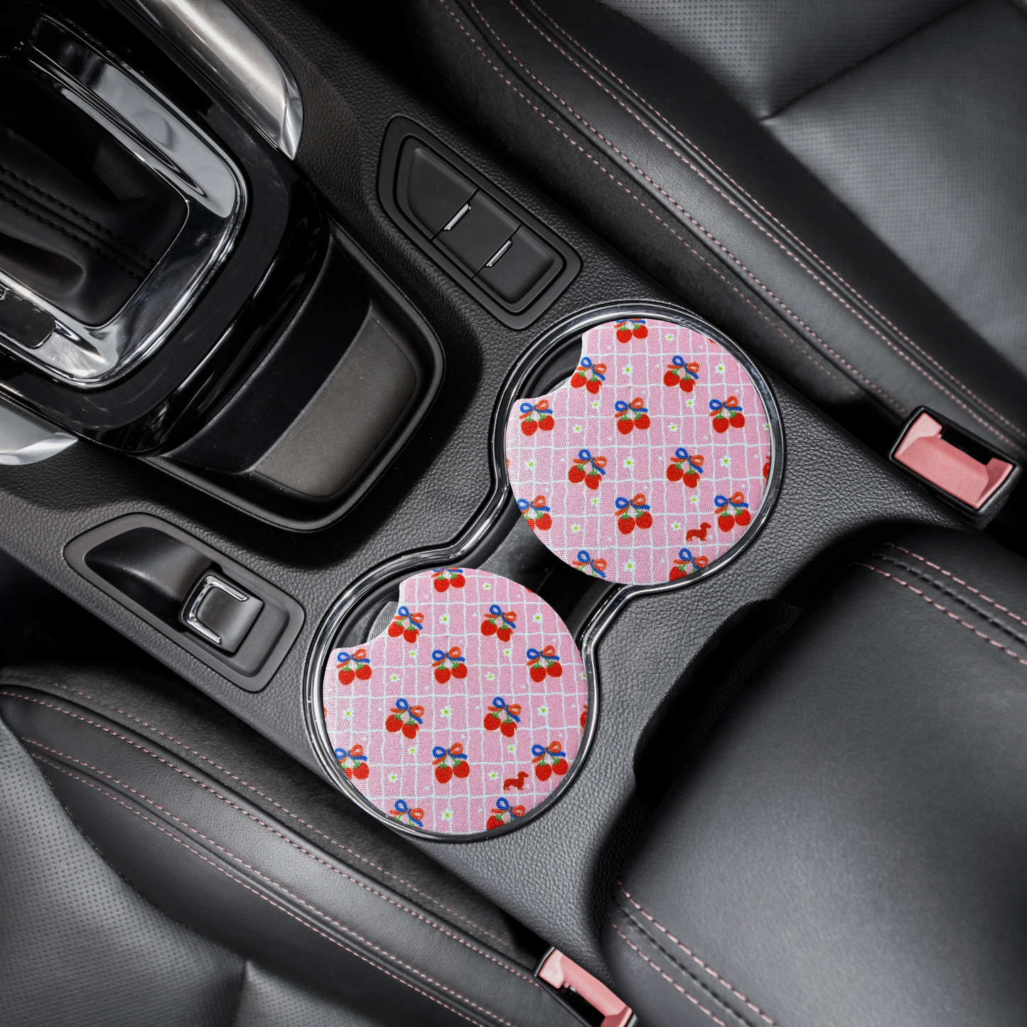 Cherries and bows car coasters