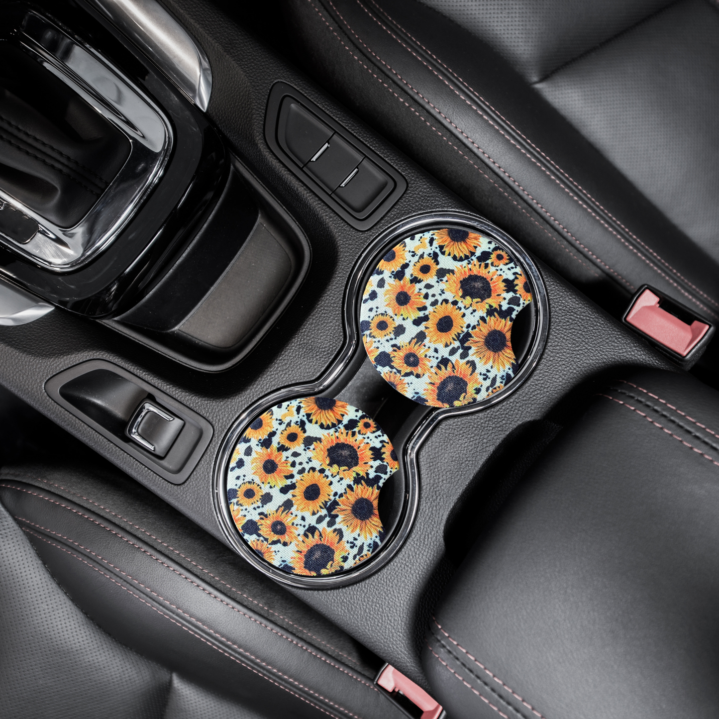 Cow print & sunflower car coasters