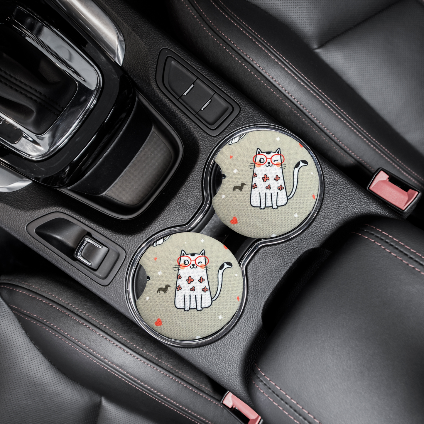 Cat with Glasses Car Coasters