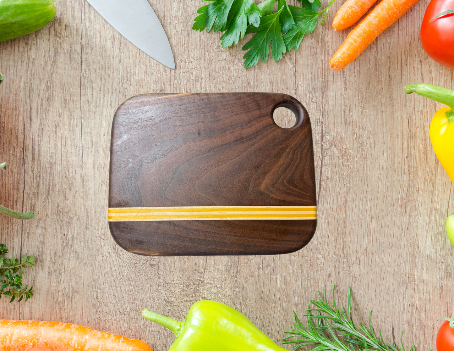 Walnut, Maple and Yellowheart Cutting Board