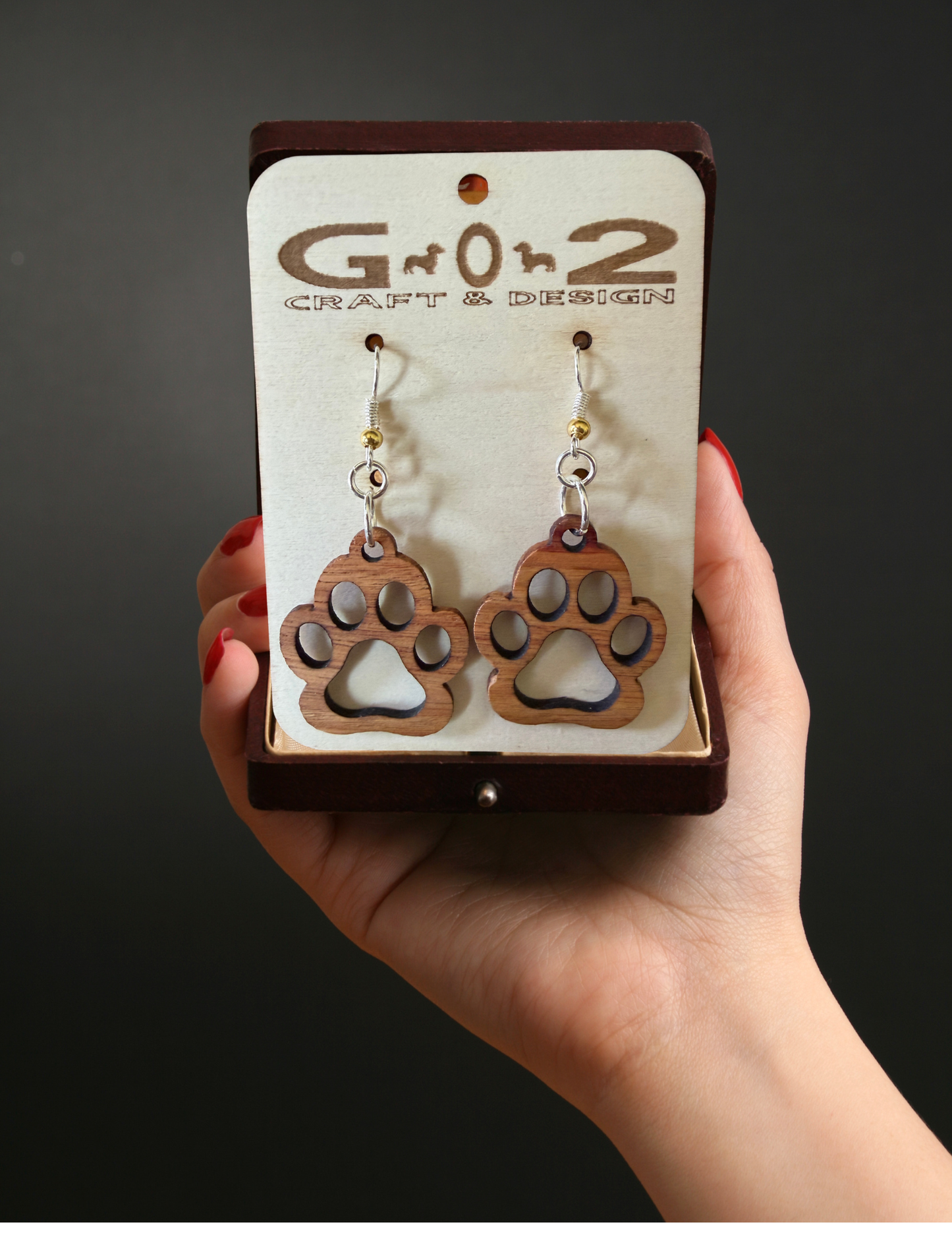 Canary Wood Paw Print Earrings