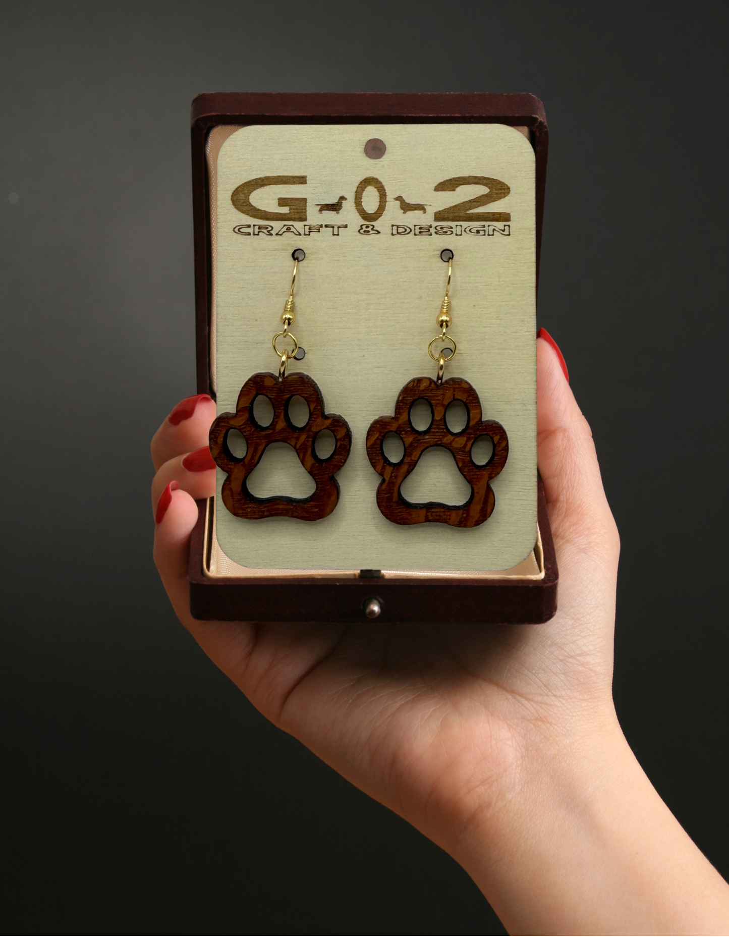 Lacewood Paw Print Outline Earrings