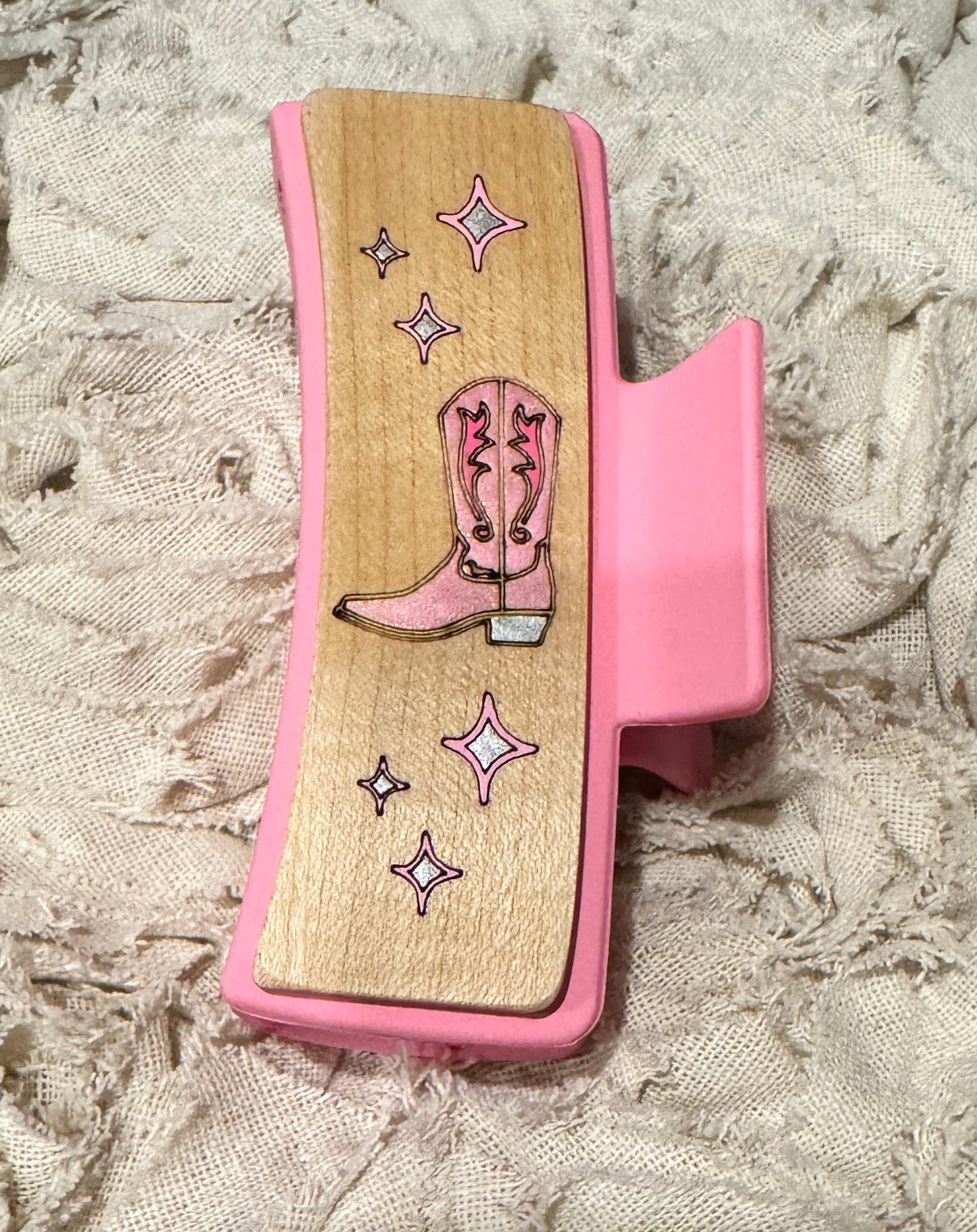 Hand Painted Laser Engraved Wood Claw Hair Clips