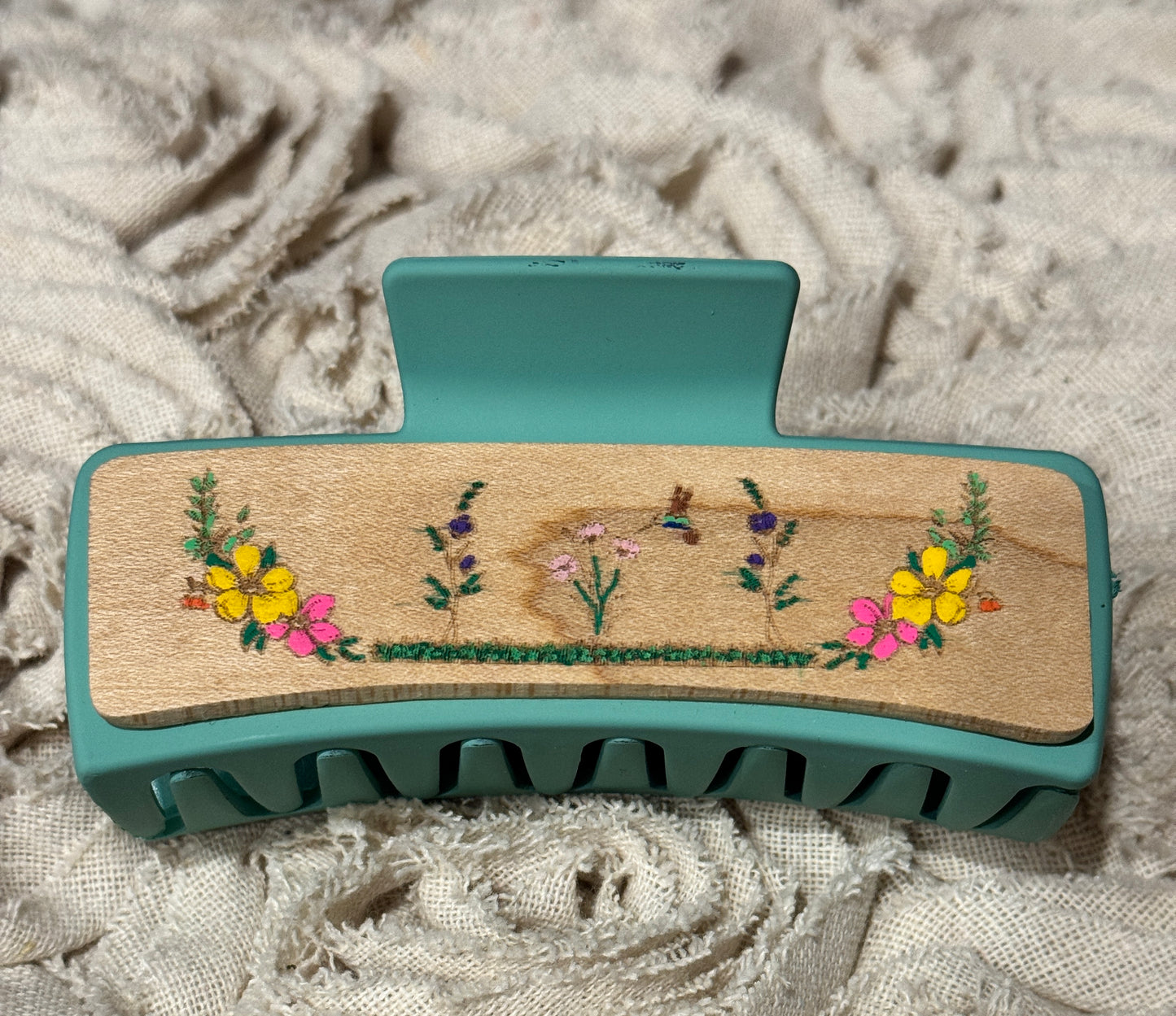 Hand Painted Laser Engraved Wood Claw Hair Clips