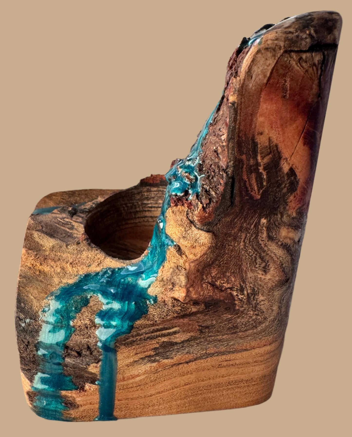 Single Oak Candle Holder with Resin Holder