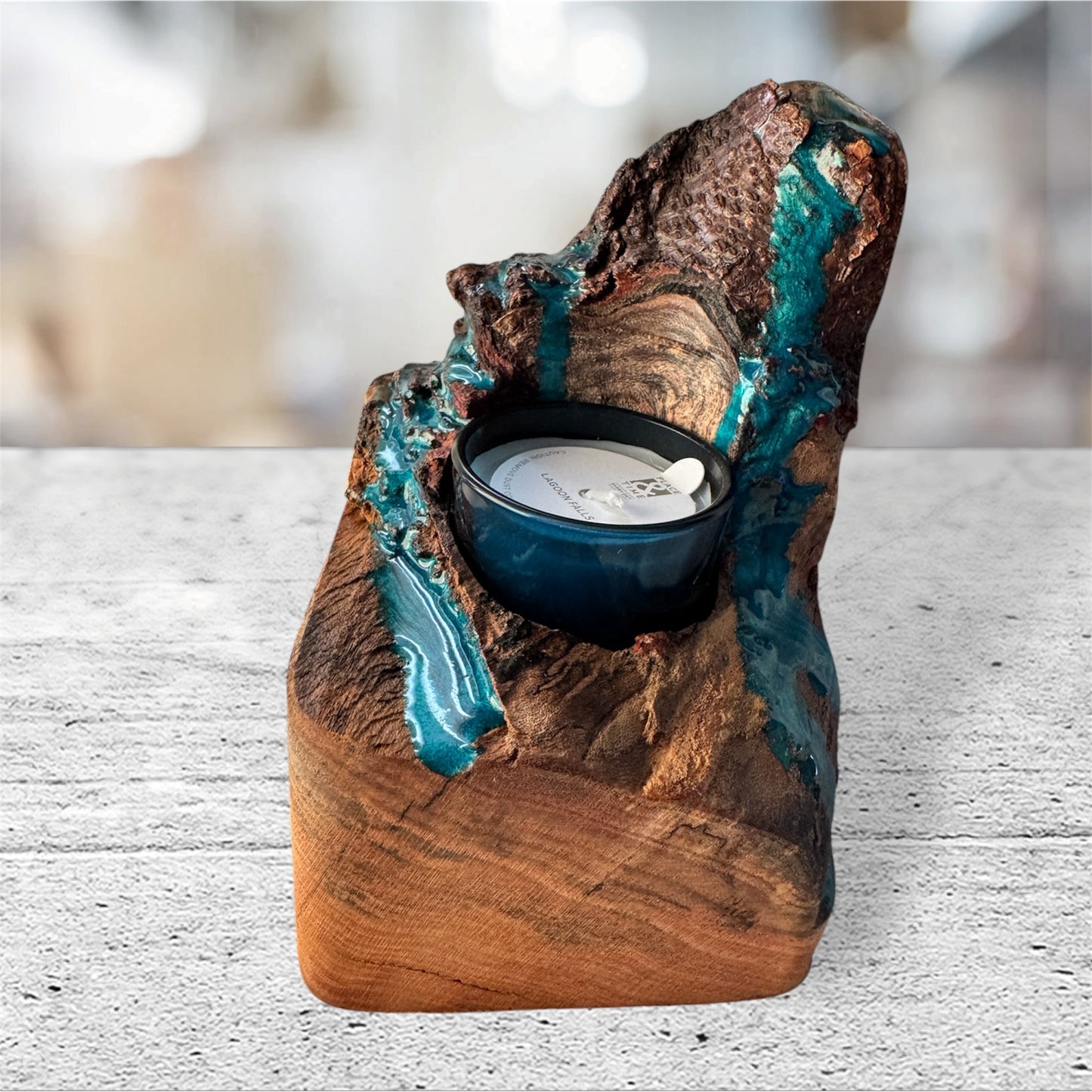 Single Oak Candle Holder with Resin Holder