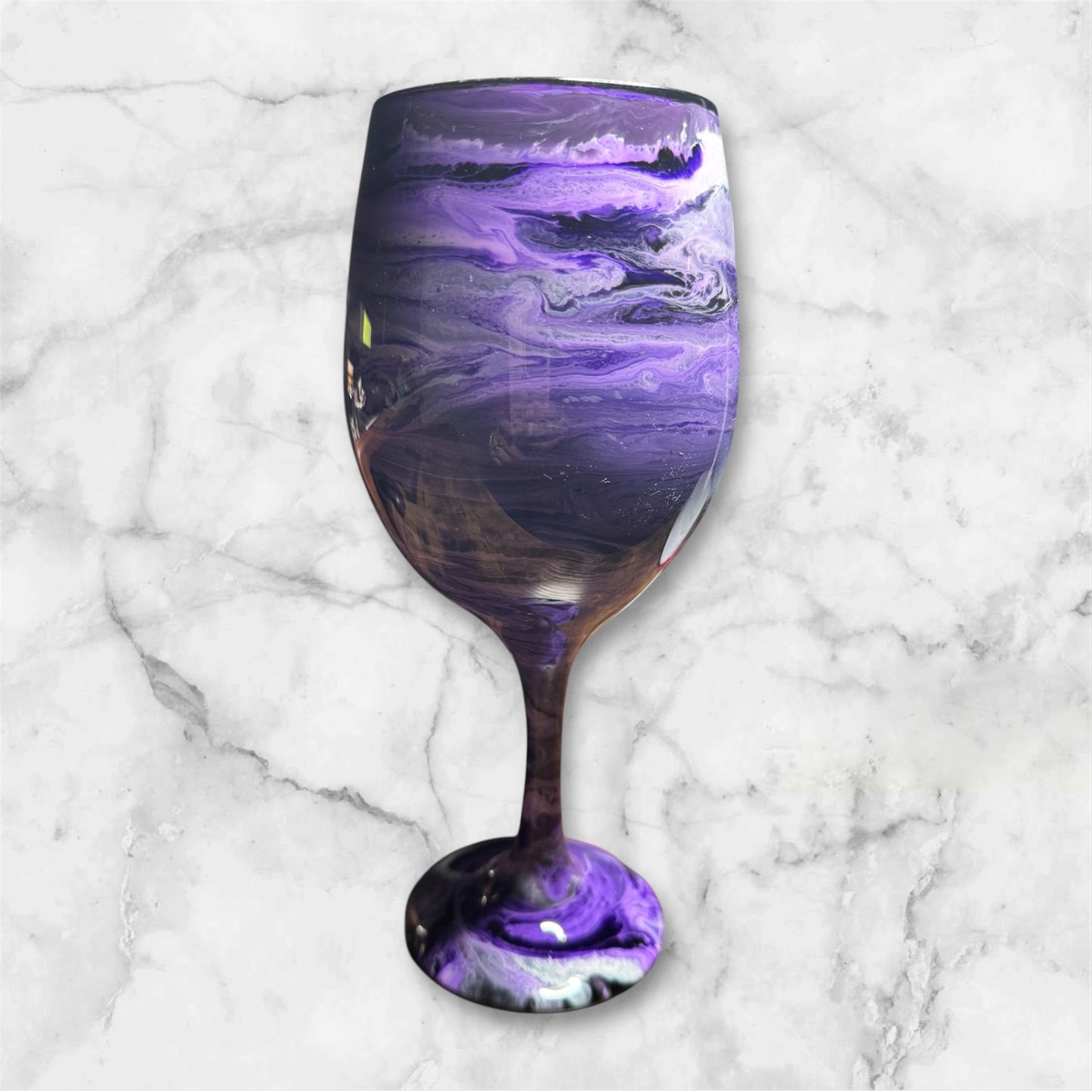 Purple. White & Black Stemmed Alcohol Ink Wine Glass