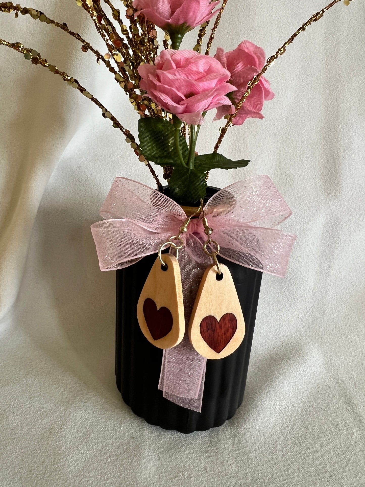 Maple and Bloodwood two-tone heart Earrings.