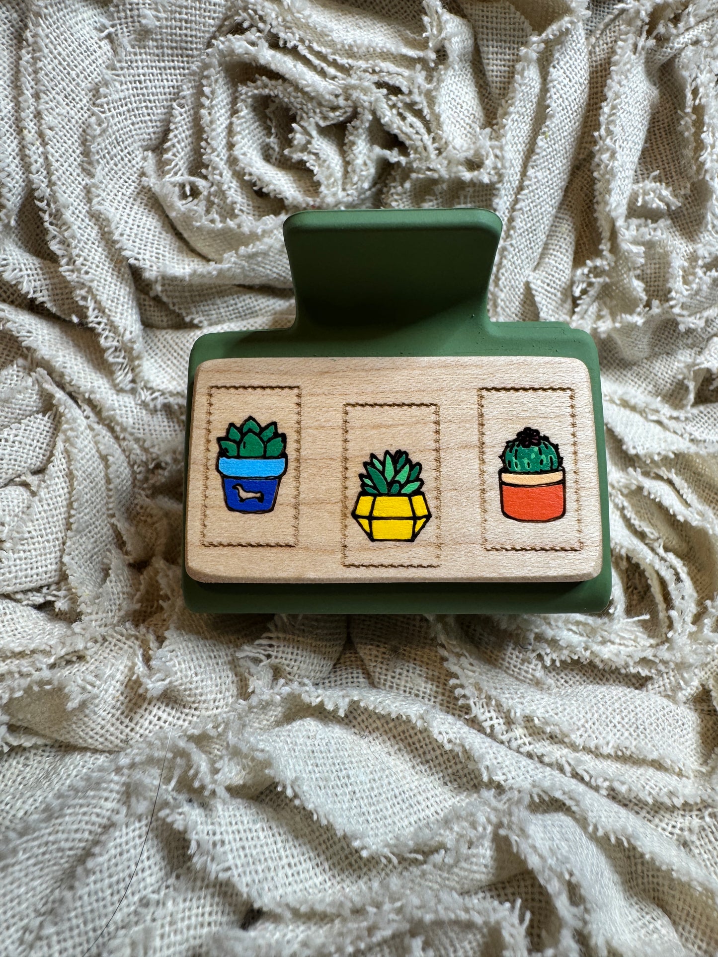 Small Hand Painted Laser Engraved Wood Claw Hair Clips