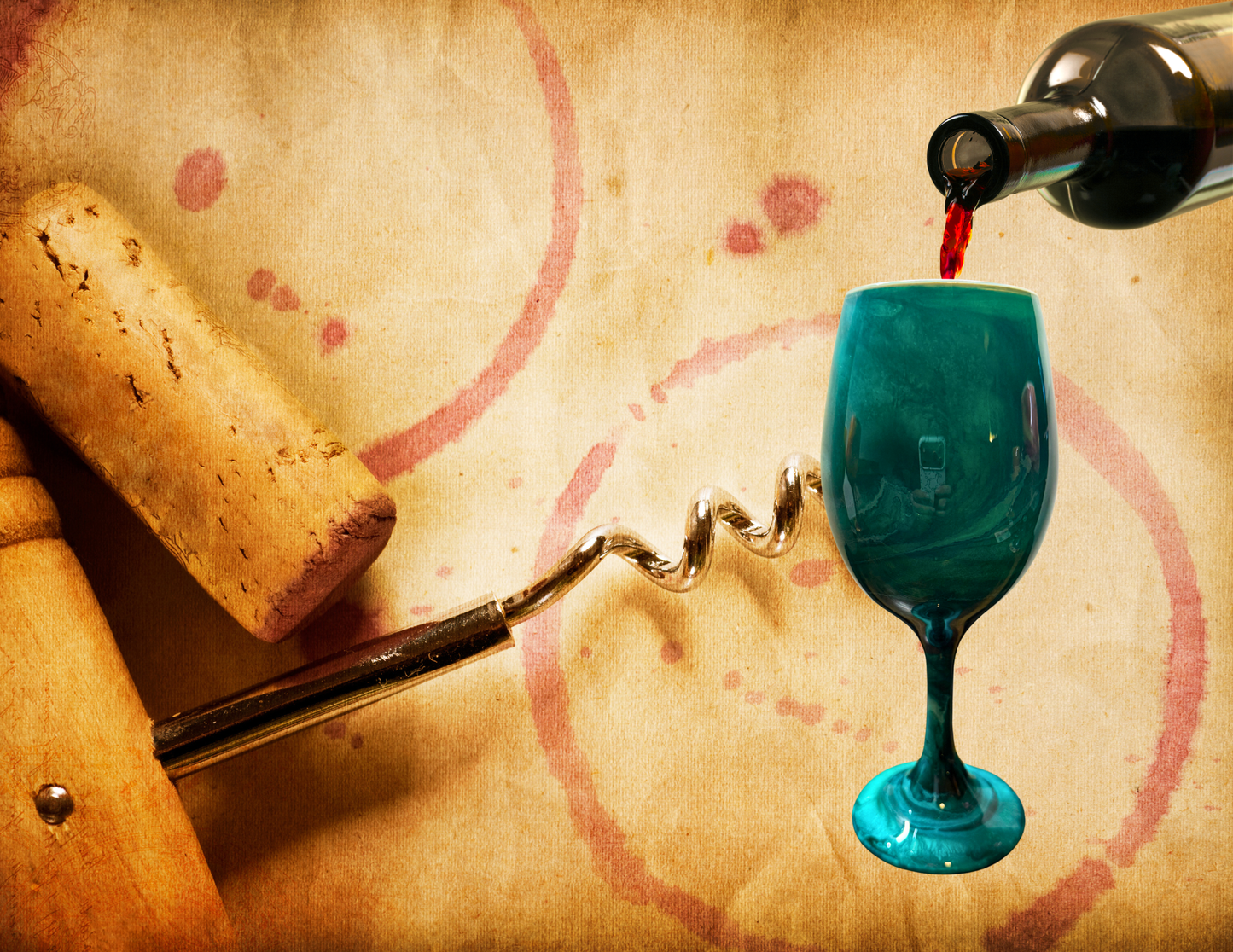 Turquoise & White Stemmed Alcohol Ink Wine Glass