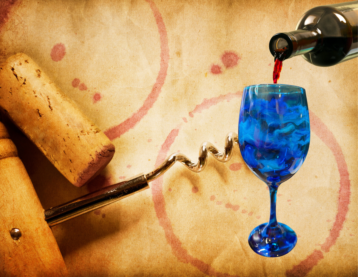 Blue & White Stemmed Alcohol Ink Wine Glass