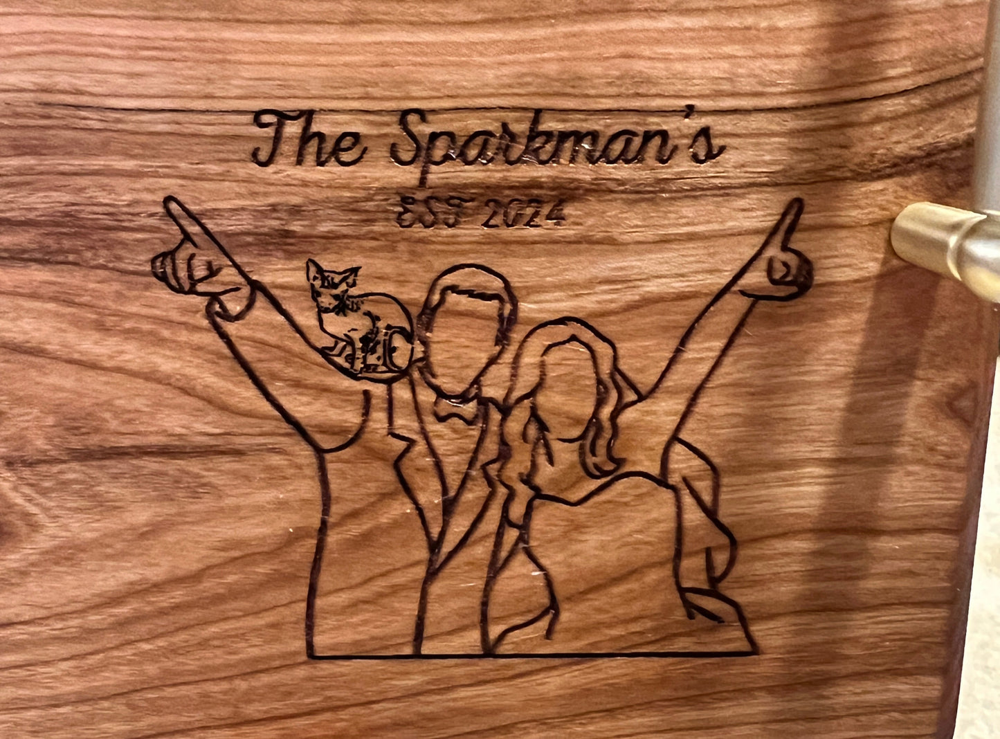 Close up of engraving on serving tray 
