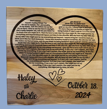 Wedding Song engraved plaque 