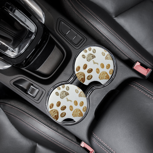 Brown paw print car coasters