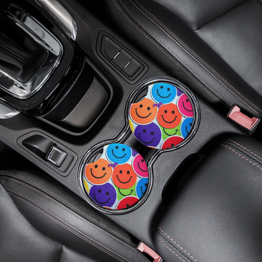 Bright smiley face car coasters