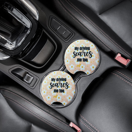 My driving scares me too car coasters