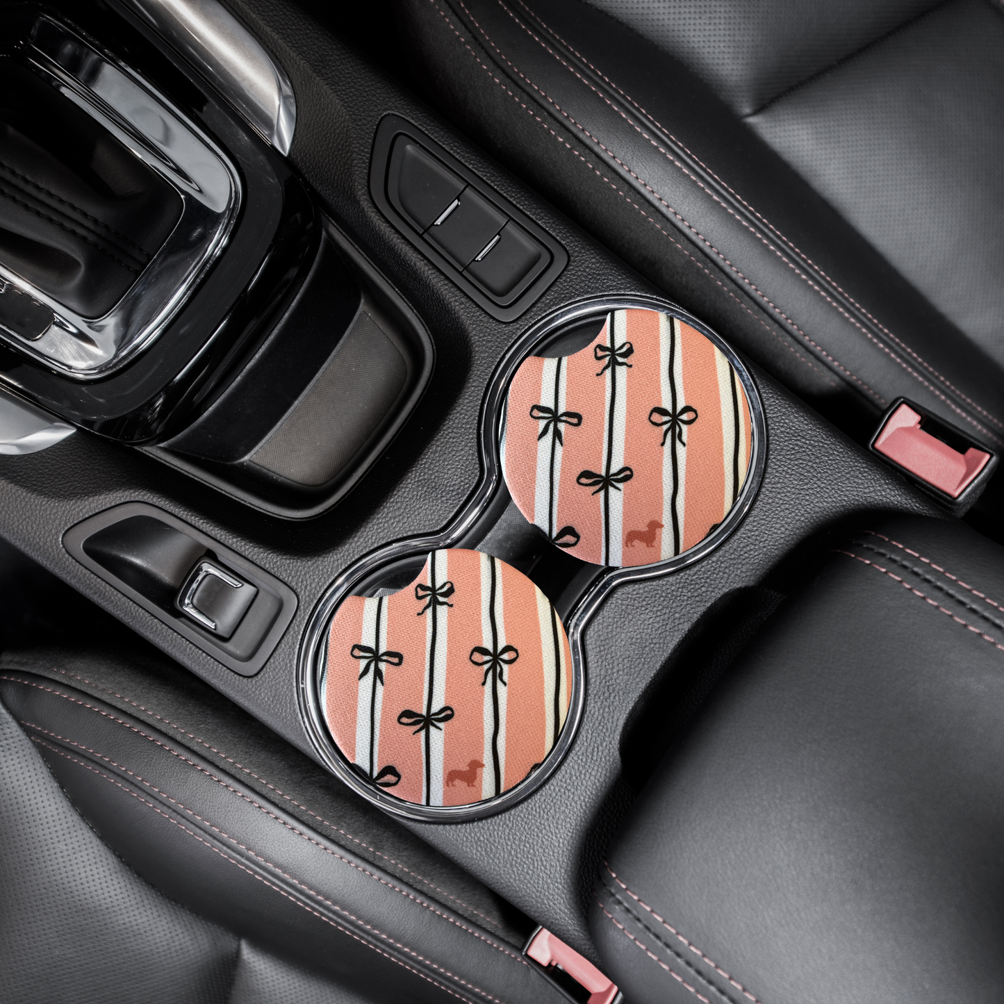 pink stripes with black bows car coasters
