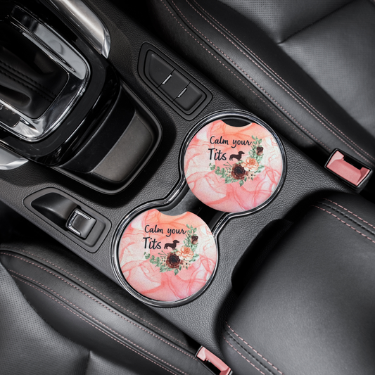 Calm your tits car coasters
