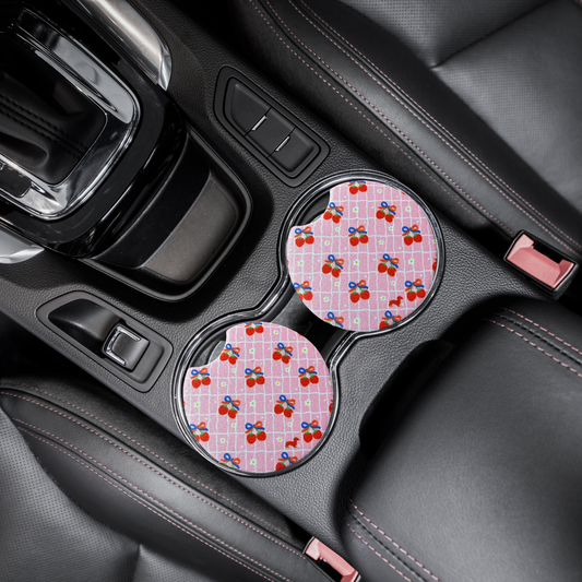 Cherries and bows car coasters