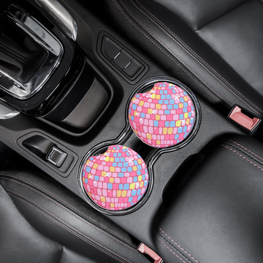 Multicolored disco ball car coasters
