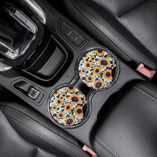 Cow print & sunflower car coasters