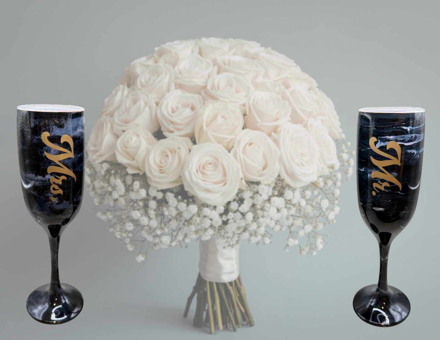 Mr. & Mrs. Champagne Alcohol Ink flute