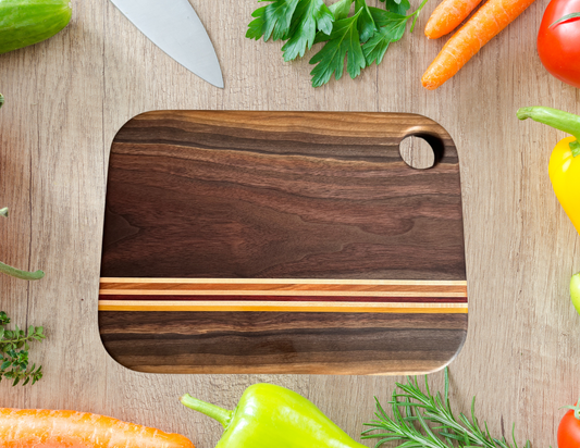 Walnut, Maple, Bloodwood, Yellowheart, and Cherry Cutting Board