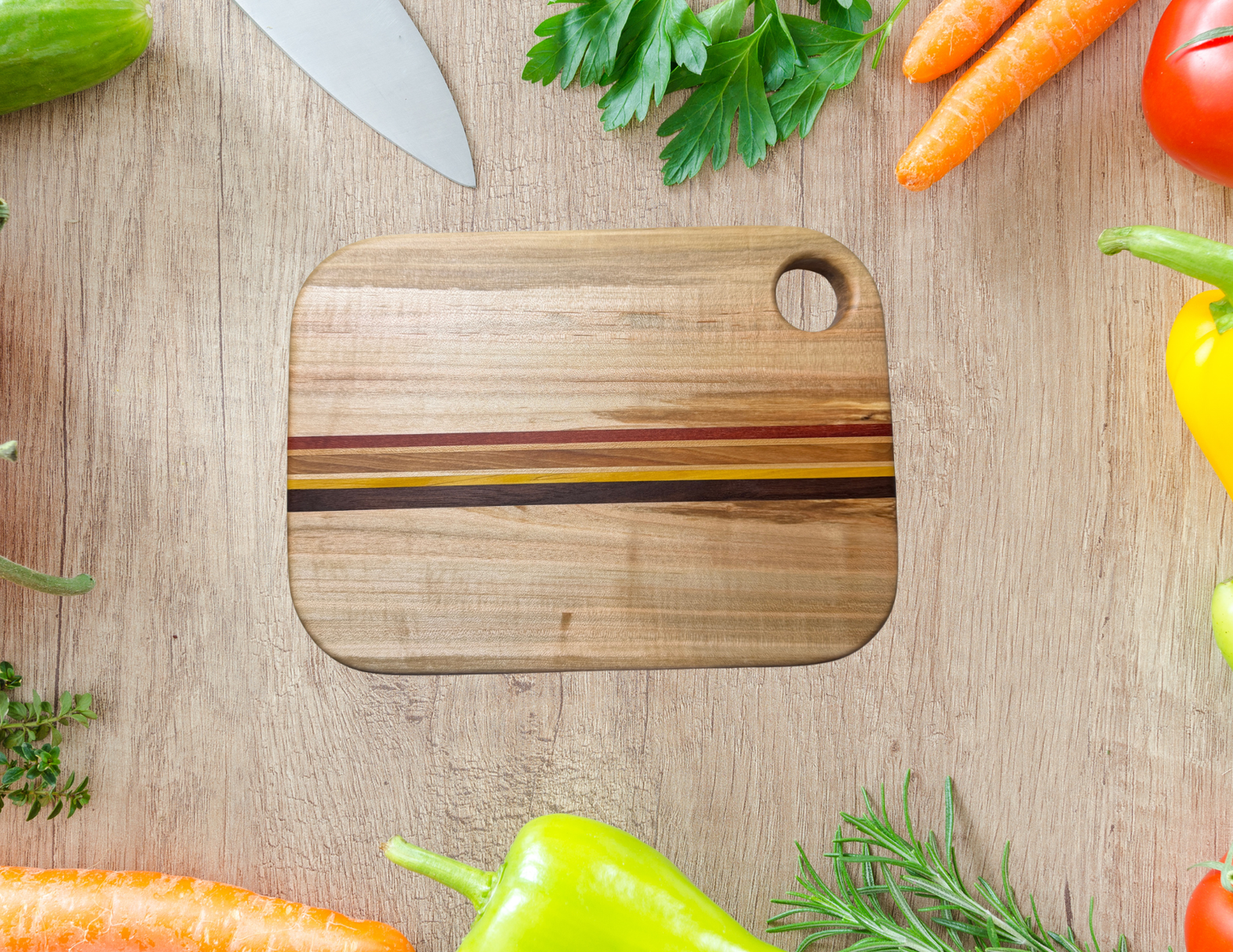 Maple, Walnut, Yellowheart, Cherry, Bloodwood Cutting Board