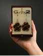 Zebra Wood Solid Paw Print Earrings