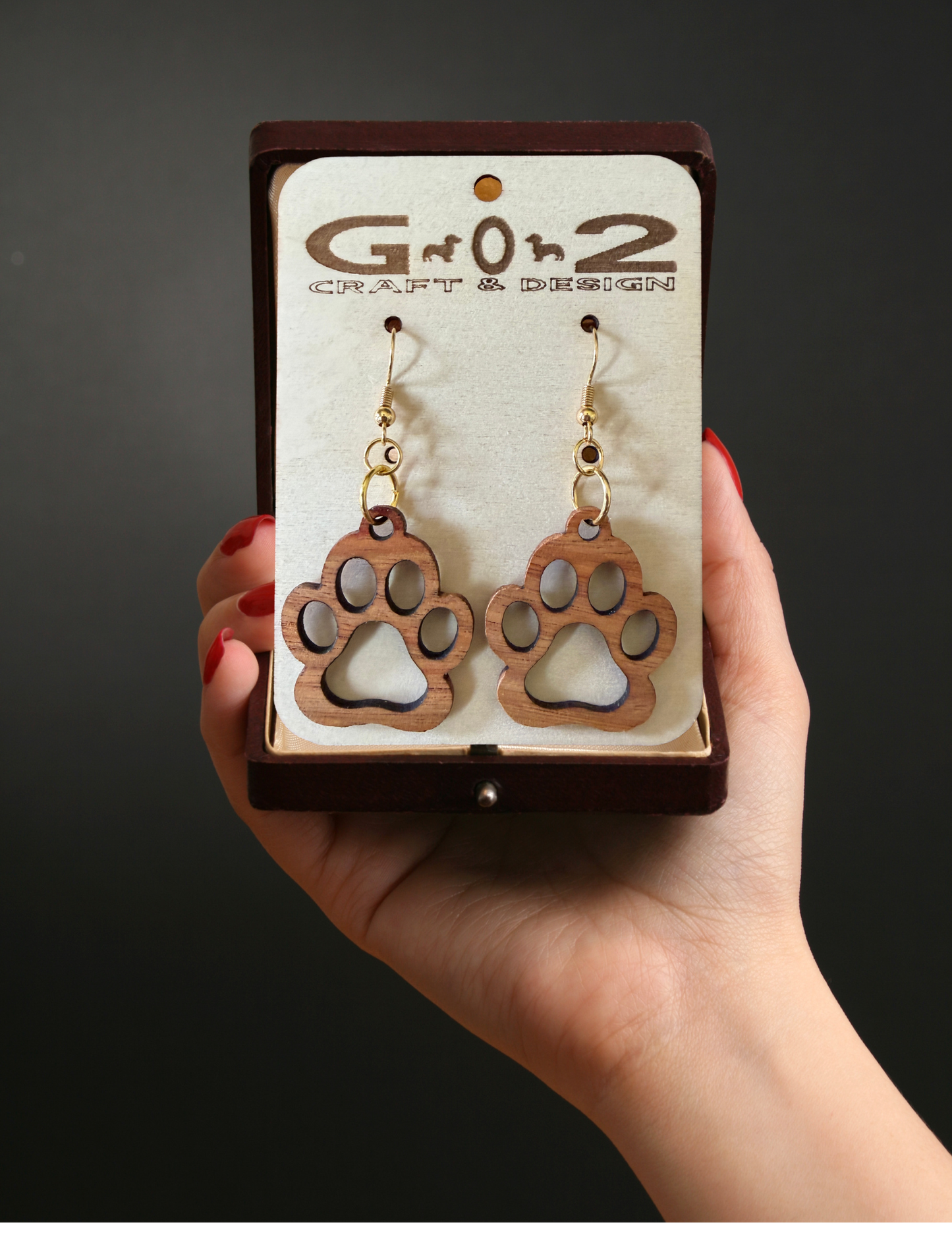 Canary Wood Paw Print Earrings