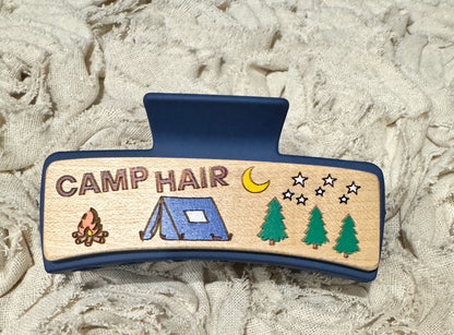 Hand Painted Laser Engraved Wood Claw Hair Clips