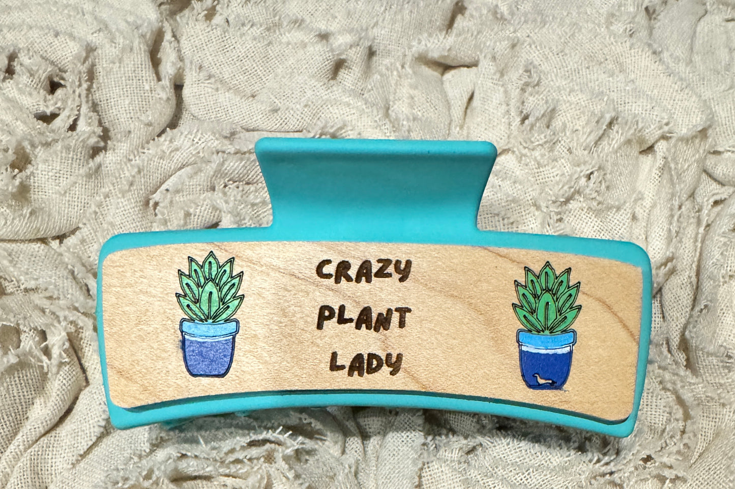 Hand Painted Laser Engraved Wood Claw Hair Clips