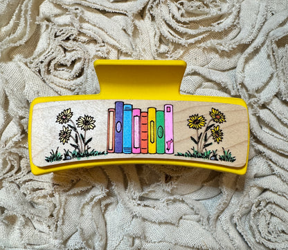 Hand Painted Laser Engraved Wood Claw Hair Clips