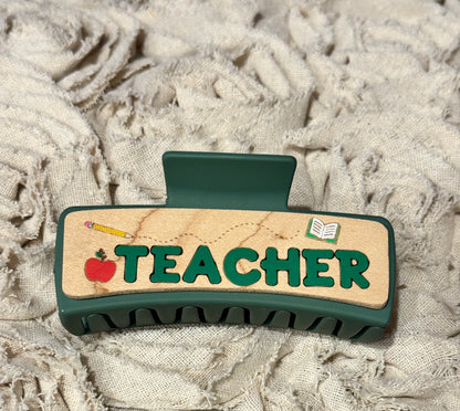 Hand Painted Laser Engraved Wood Claw Hair Clips