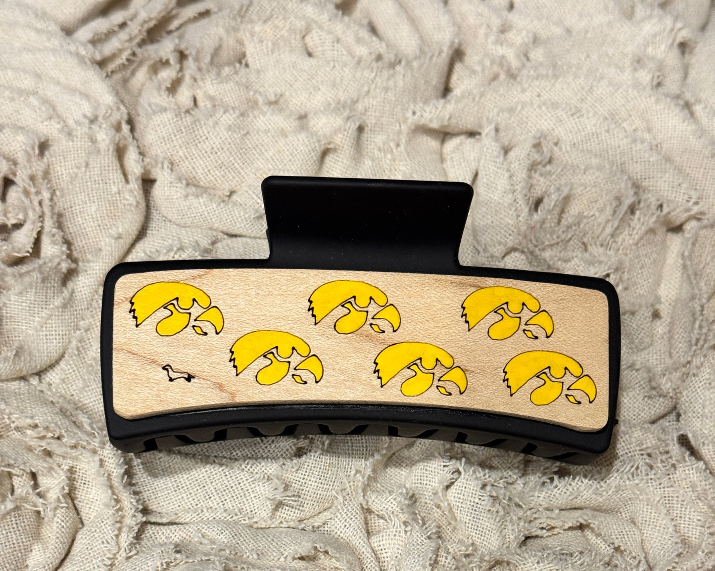 Hand Painted Laser Engraved Wood Claw Hair Clips