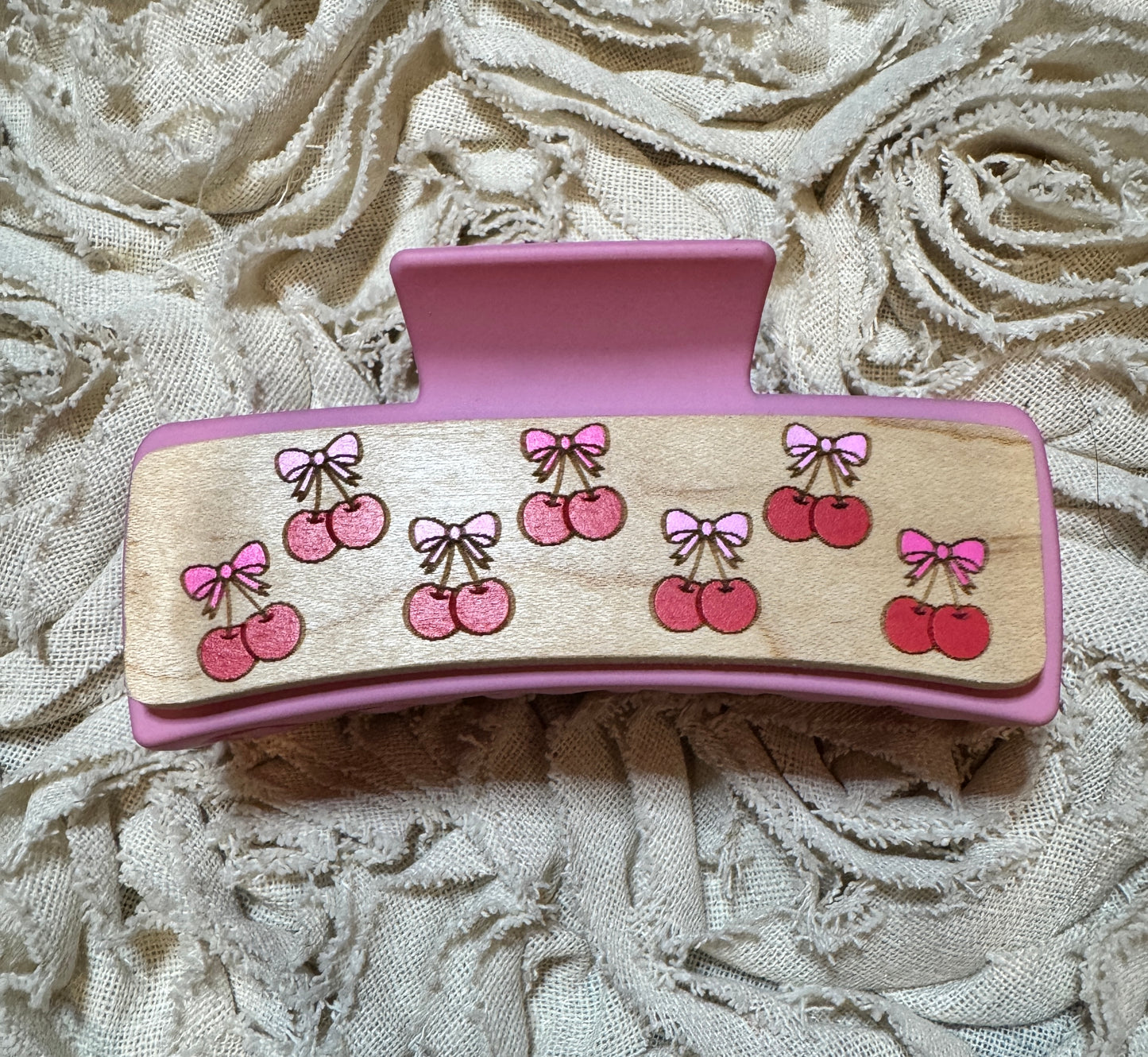 Hand Painted Laser Engraved Wood Claw Hair Clips