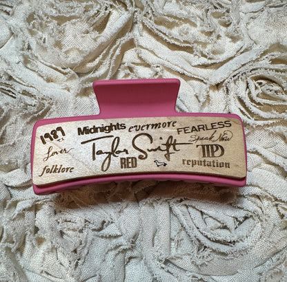 Laser Engraved Wood Claw Hair Clips