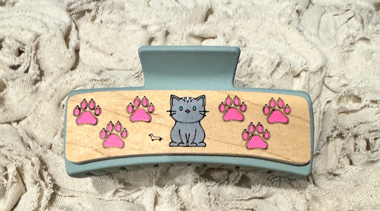 Hand Painted Laser Engraved Wood Claw Hair Clips