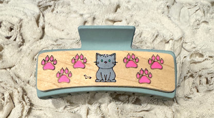 Hand Painted Laser Engraved Wood Claw Hair Clips