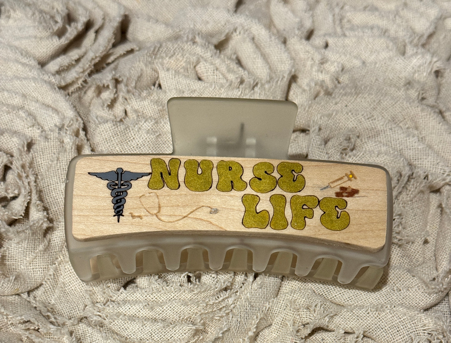 Hand Painted Laser Engraved Wood Claw Hair Clips