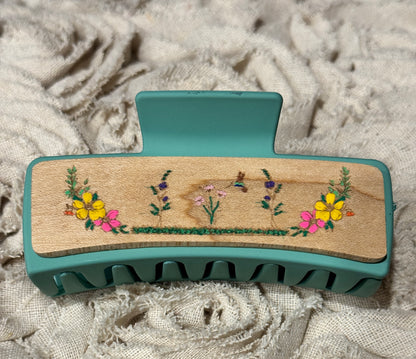 Hand Painted Laser Engraved Wood Claw Hair Clips