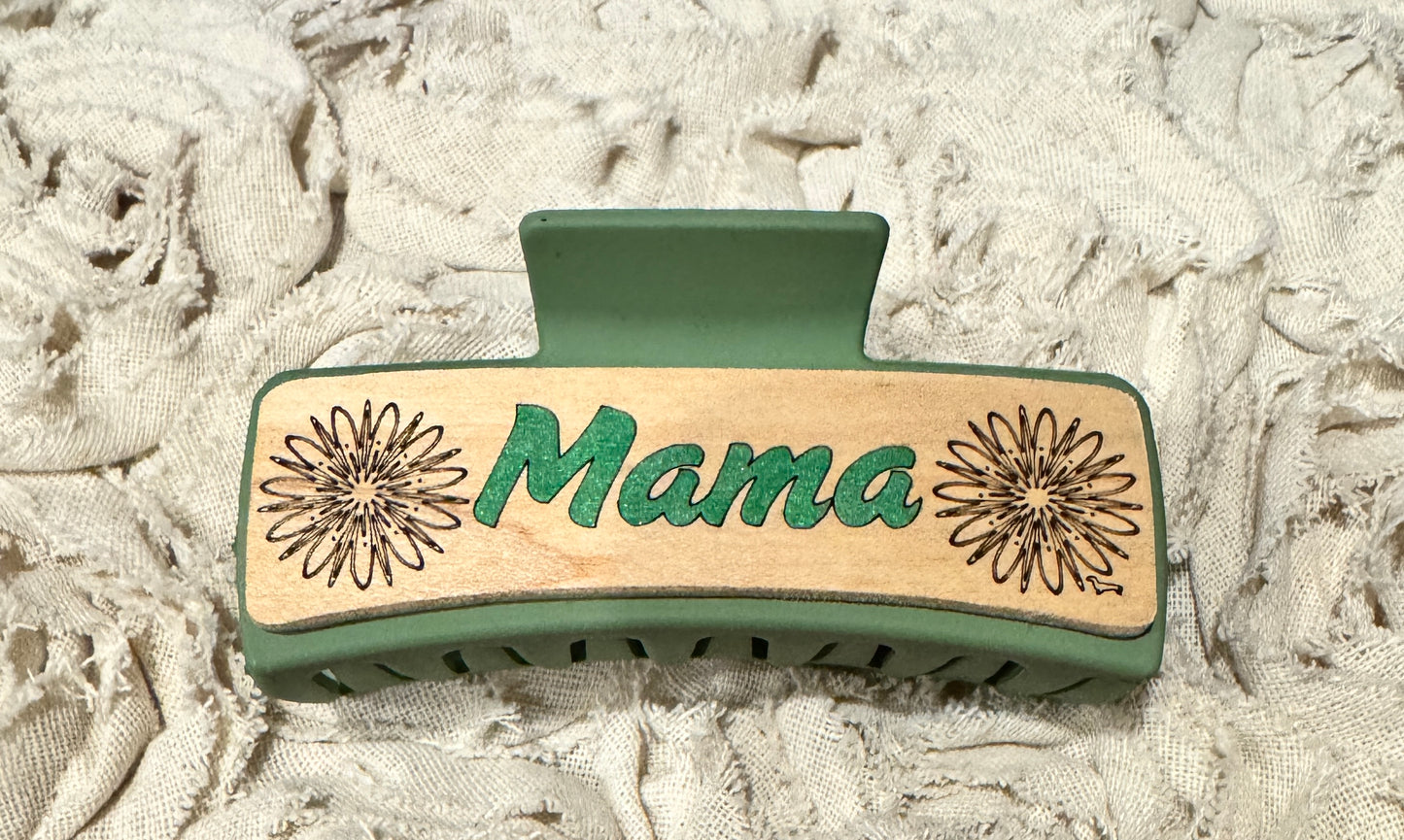 Hand Painted Laser Engraved Wood Claw Hair Clips