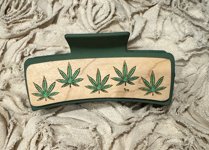 Hand Painted Laser Engraved Wood Claw Hair Clips