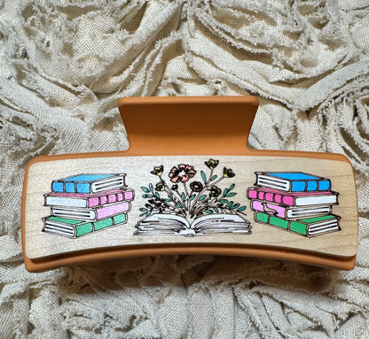 Hand Painted Laser Engraved Wood Claw Hair Clips