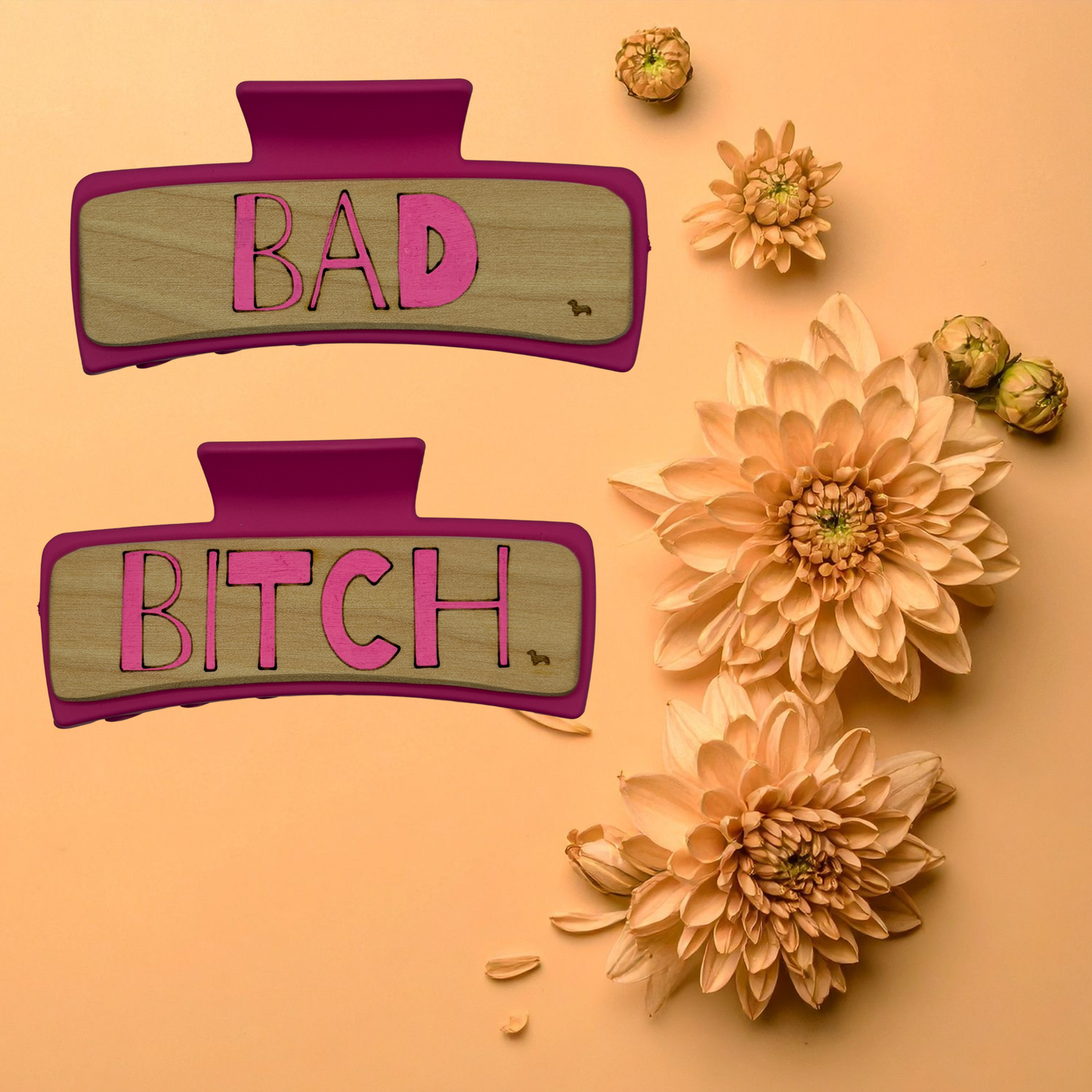 Hand Painted Laser Engraved Wood Claw Hair Clips