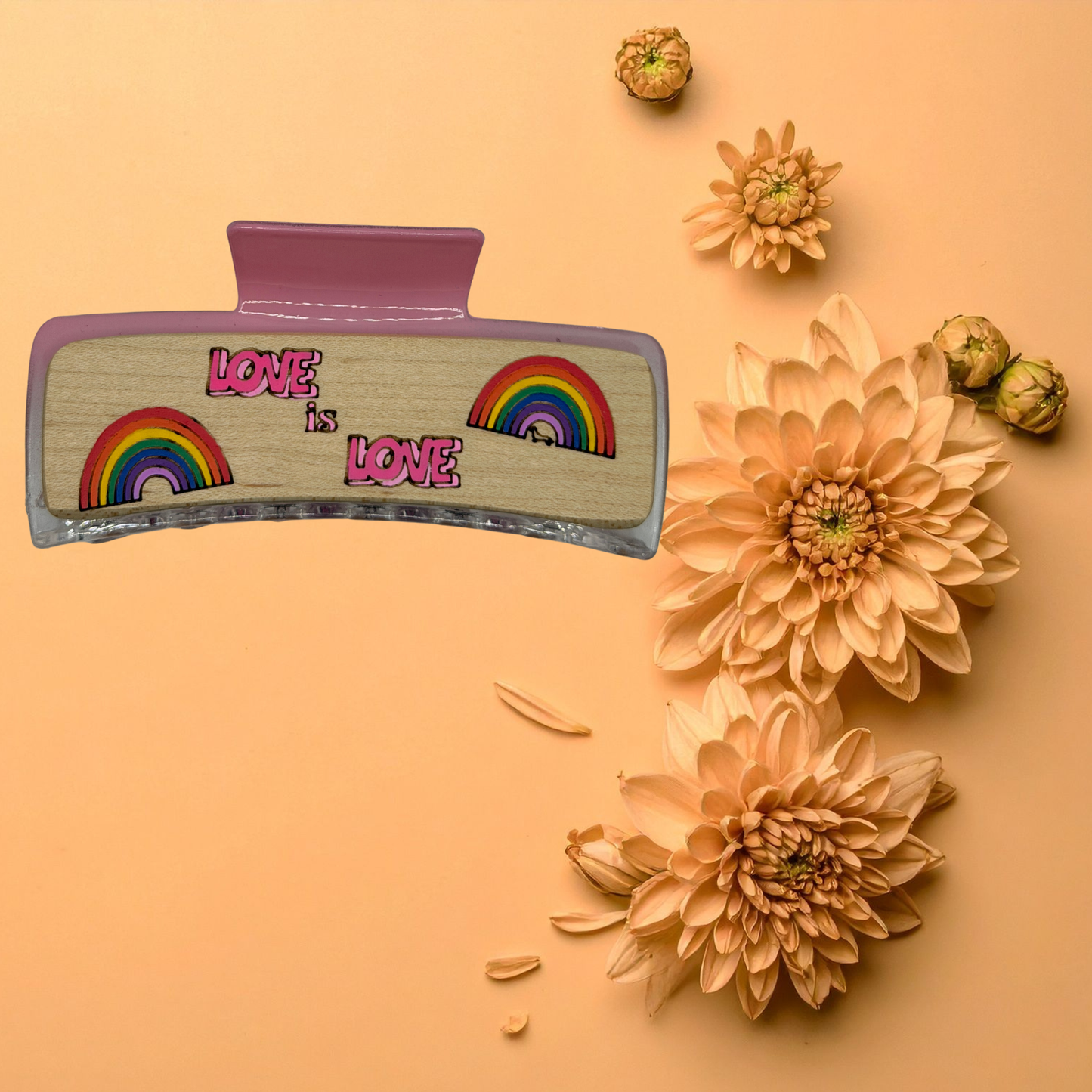 Hand Painted Laser Engraved Wood Claw Hair Clips