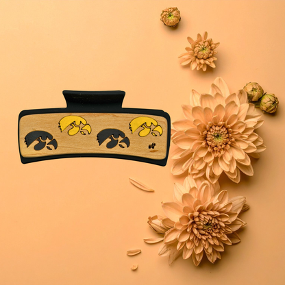 Hand Painted Laser Engraved Wood Claw Hair Clips