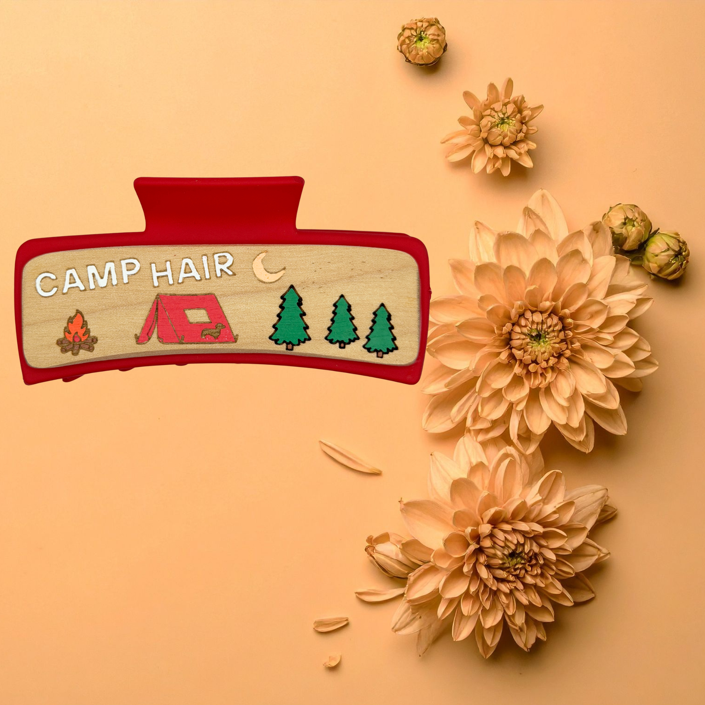 Hand Painted Laser Engraved Wood Claw Hair Clips