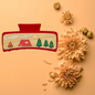 Hand Painted Laser Engraved Wood Claw Hair Clips