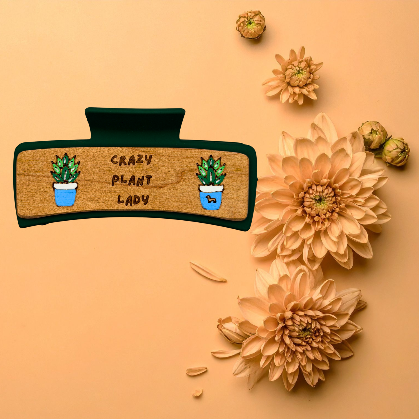 Hand Painted Laser Engraved Wood Claw Hair Clips